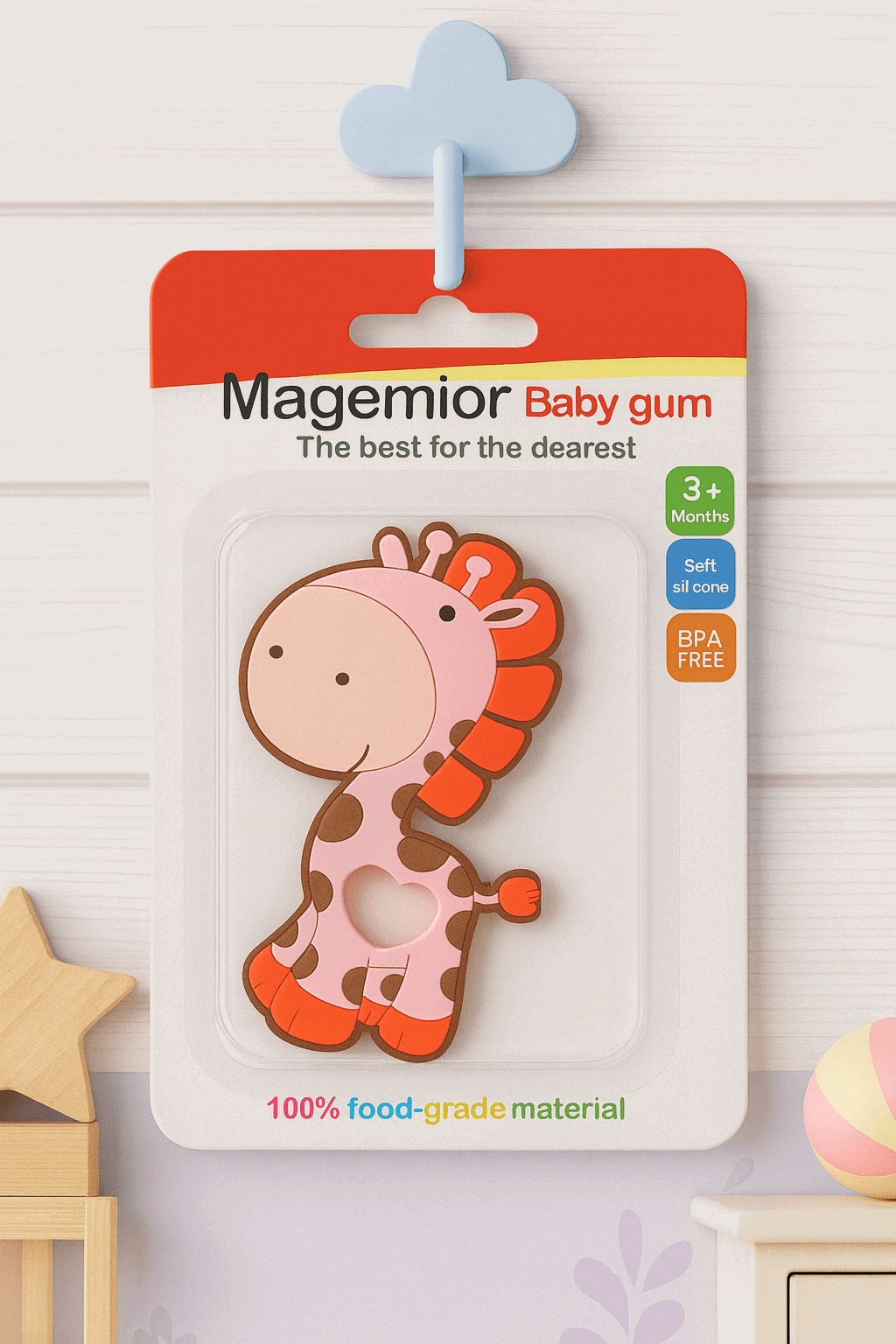 Giraffe Shape Silicone Teether Flexible and Durable Chewable KDC 012