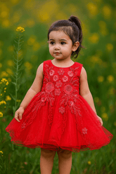Girl Embroidered Frock Red KDS 37