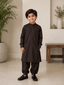 Boy Embroidered Shalwar Kameez Brown - Kiddiesco