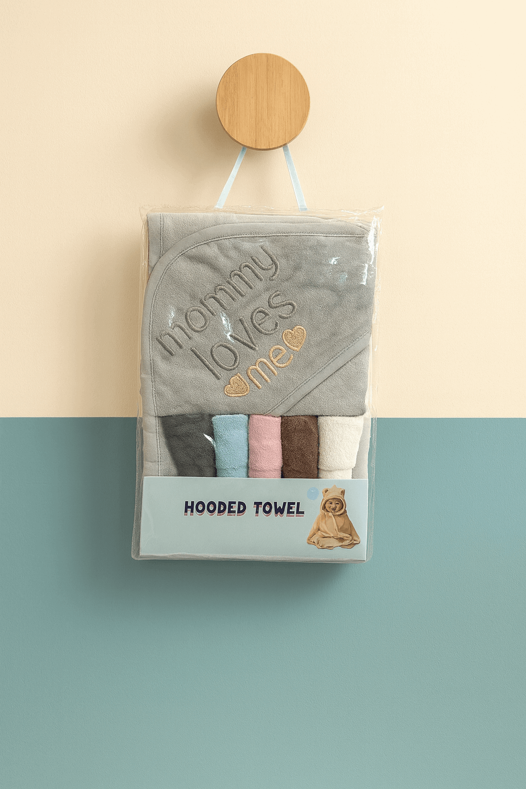 Hooded Towel & Wash Cloths Gray