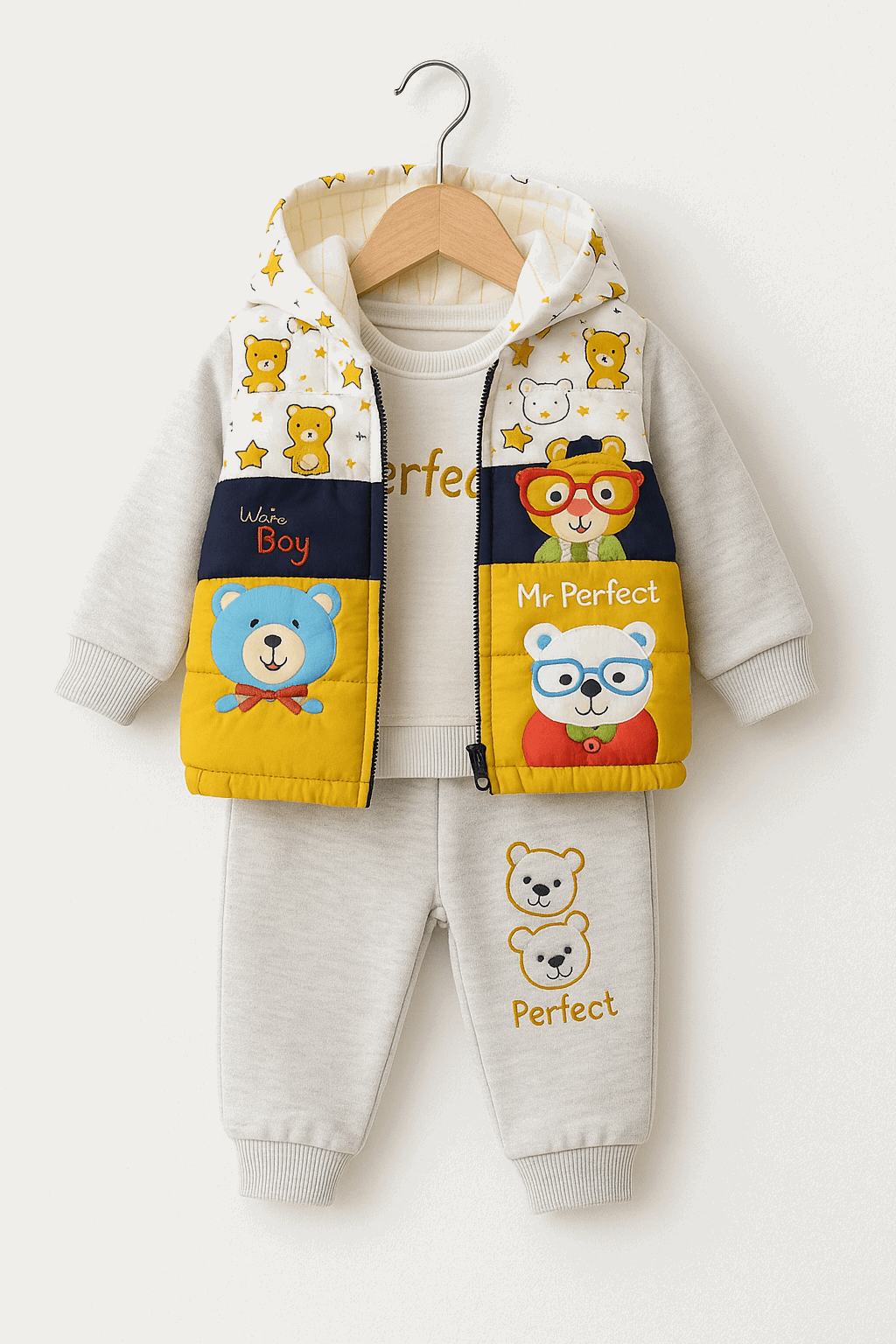 3 Pcs Baby Puffer Jacket Set KDC 078 - Kiddiesco