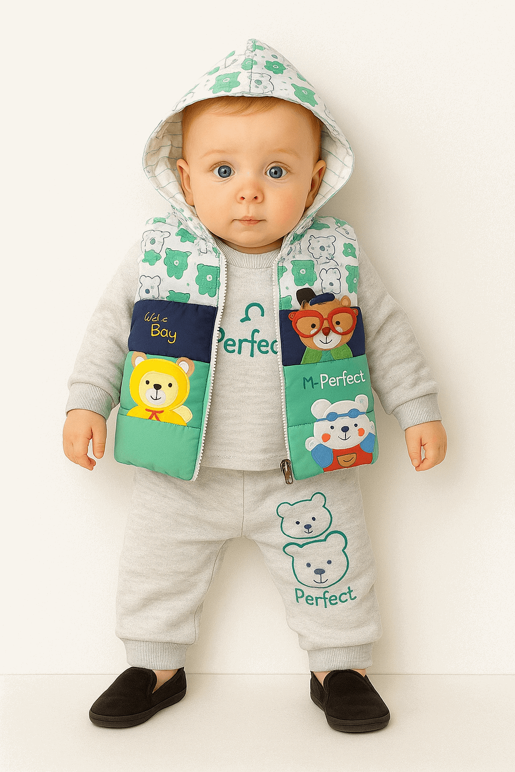 3 Pcs Baby Puffer Jacket Set KDC 078 - Kiddiesco