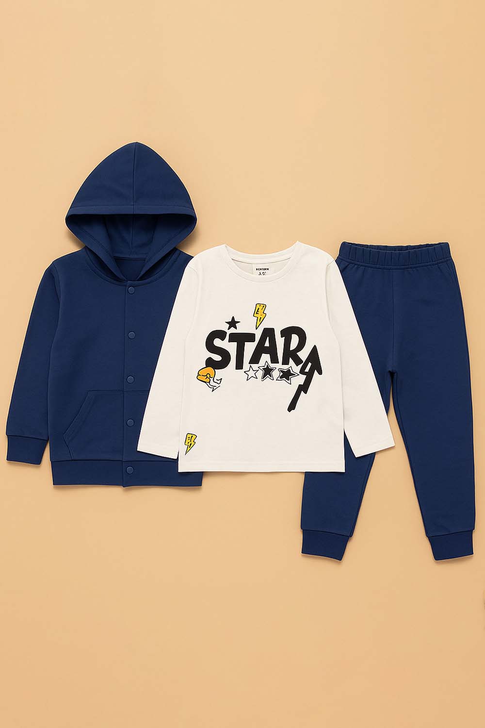 3 Pcs Blue Star Hoodie Set - Kiddiesco