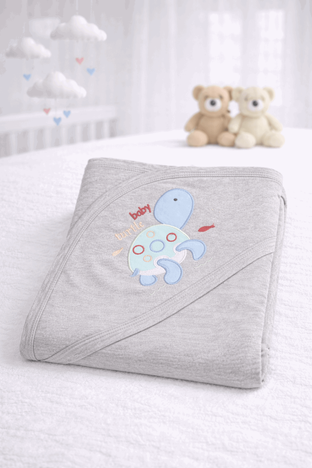 Gray Hooded Soft Cotton Baby Wrapping Sheet
