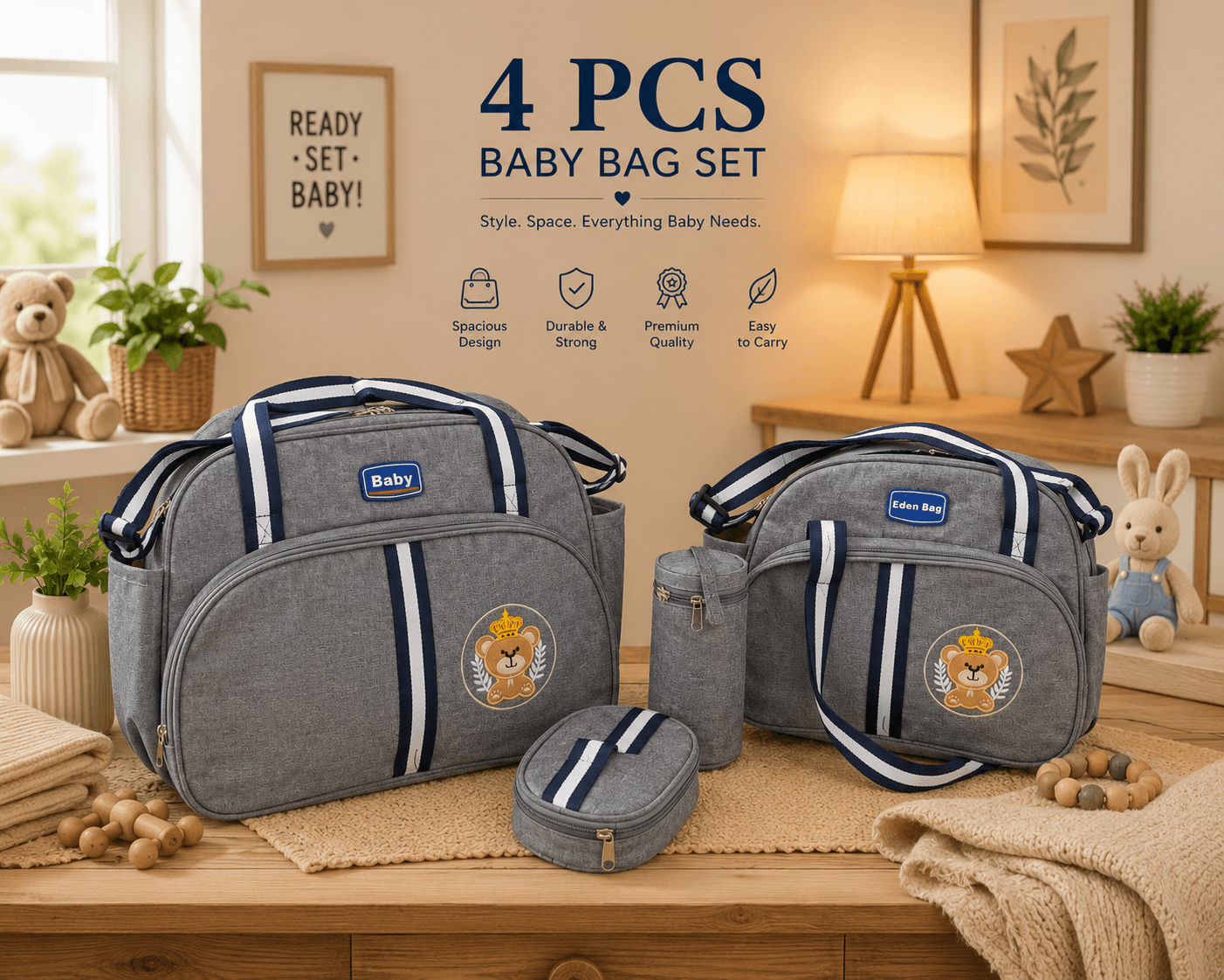 Little Prince Premium Gray Baby Bag Set