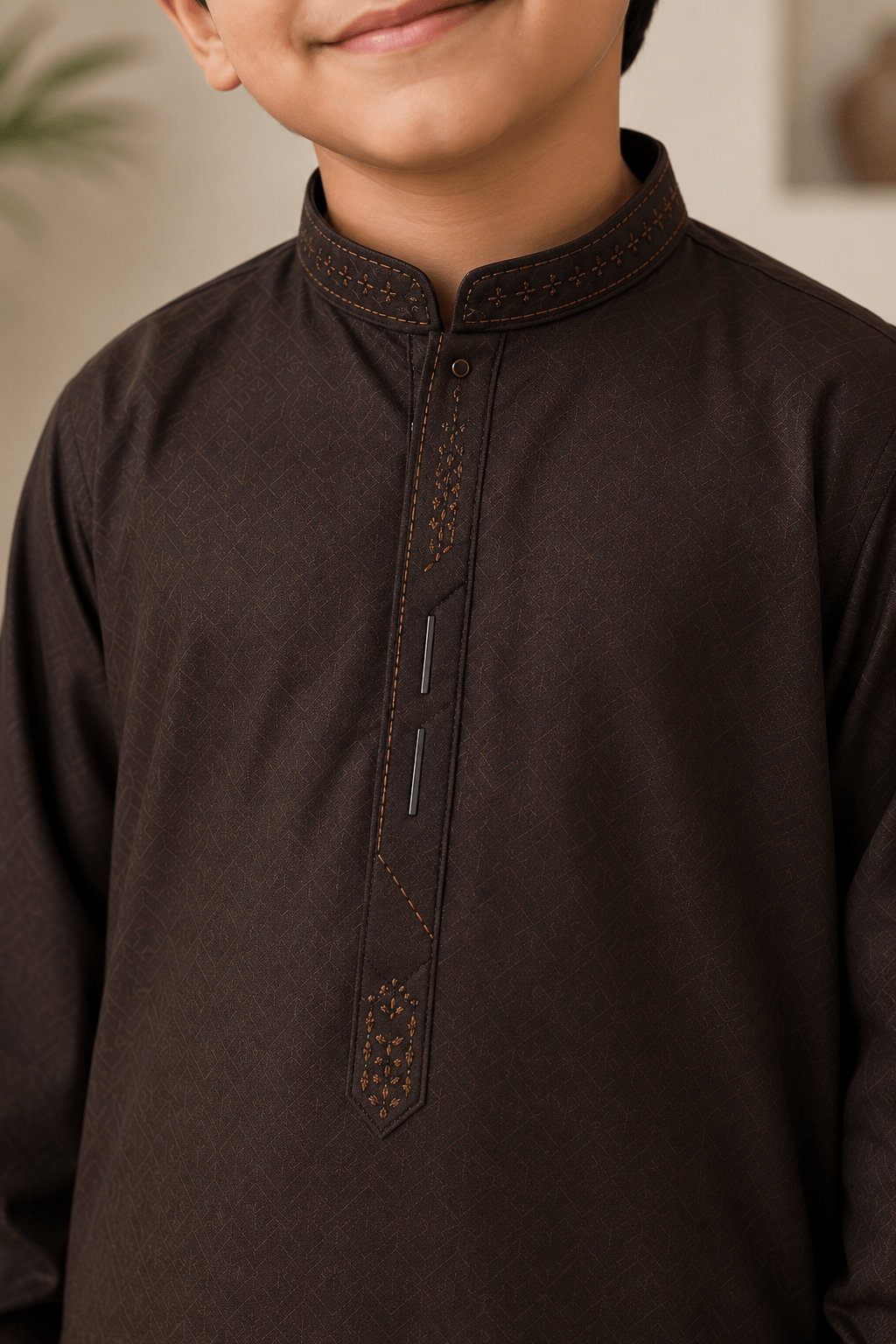 Boy Embroidered Shalwar Kameez Brown
