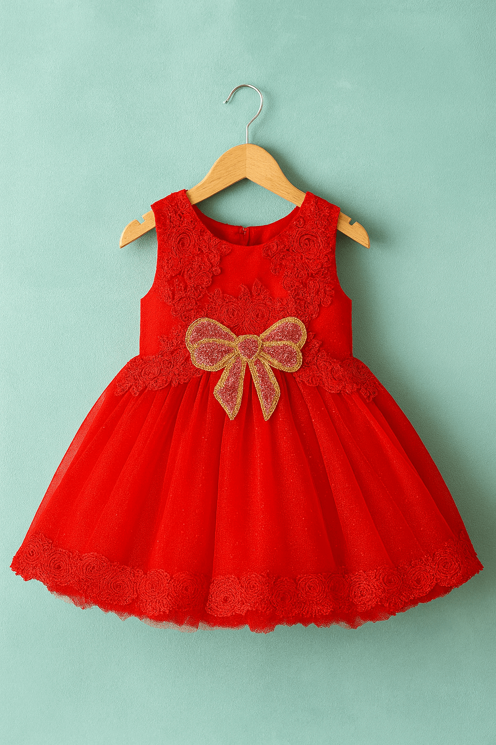 Girl Embroidered Red Frock KDS 44