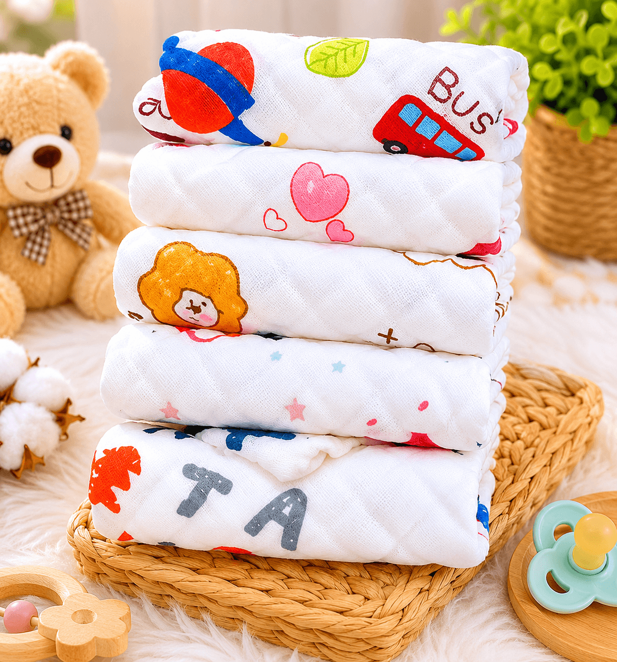 Baby face towels Pack of 5 - Kiddiesco Main image