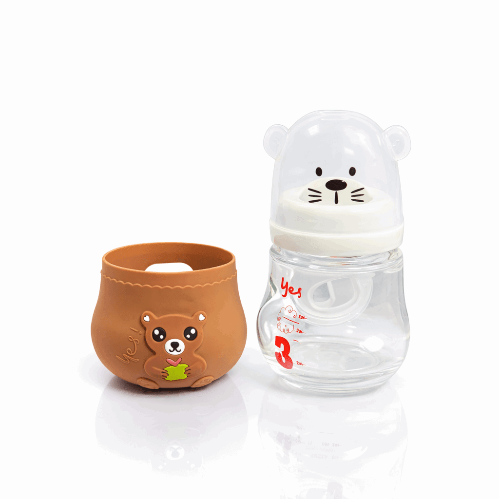 Bear Baby Feeder Glass Brown - Kiddiesco