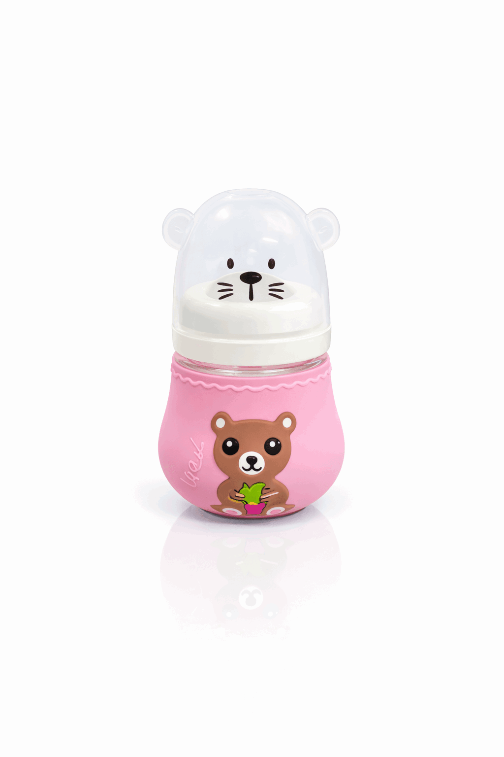 Bear Baby Feeder Glass pink - Kiddiesco Main image