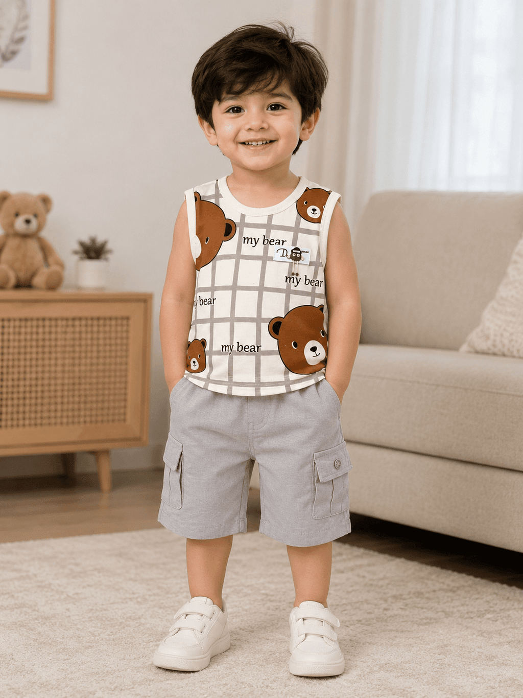 Bear Grid Summer Outfit - Kiddiesco