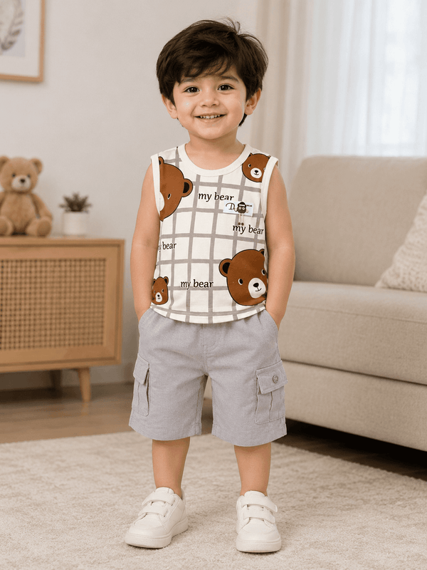Bear Grid Summer Outfit - Kiddiesco