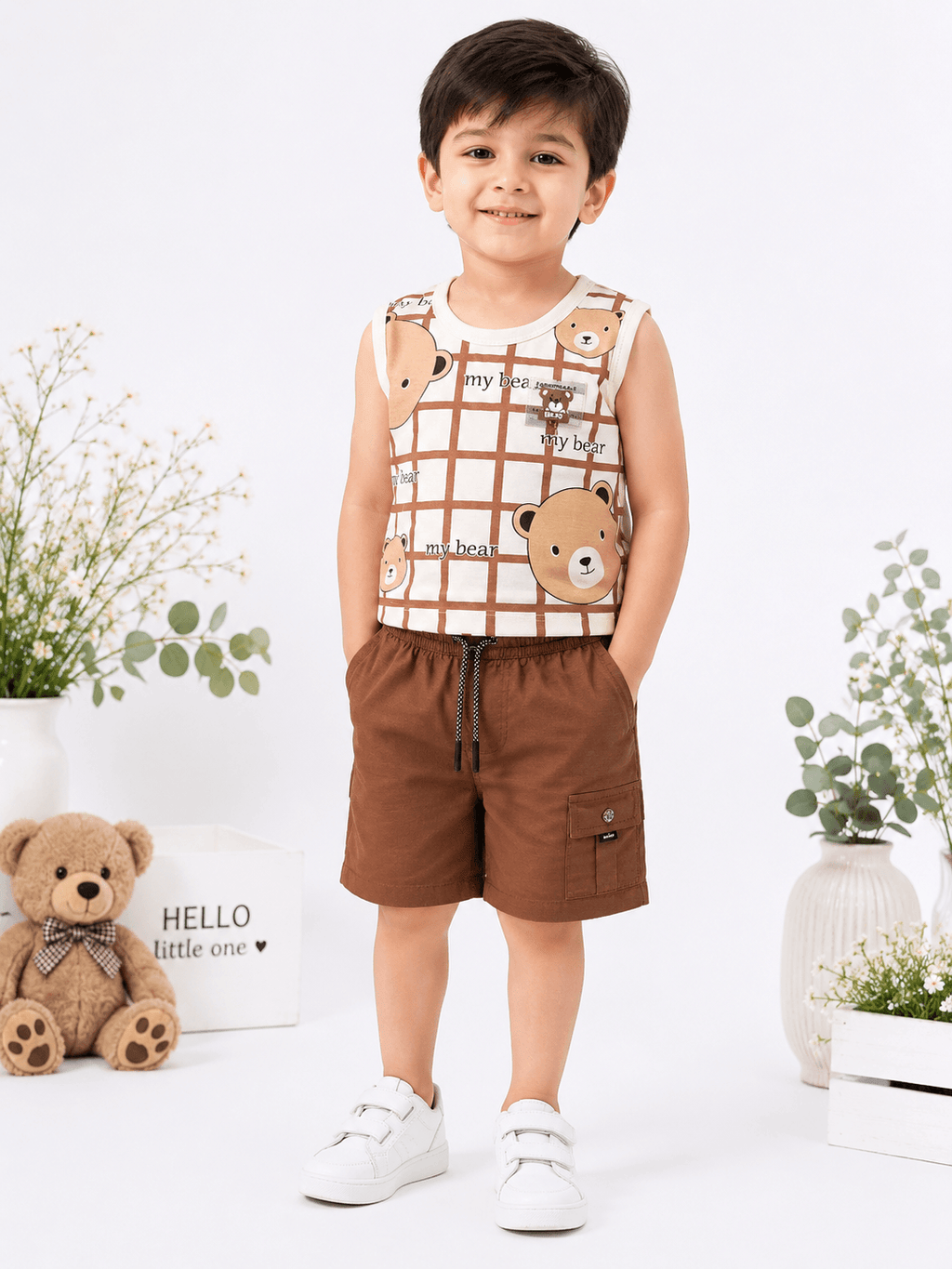 Bear Grid Summer Outfit - Kiddiesco