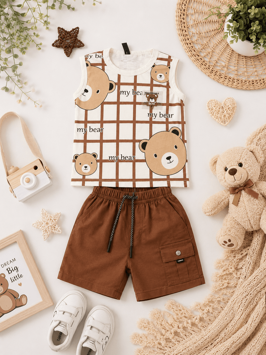 Bear Grid Summer Outfit - Kiddiesco