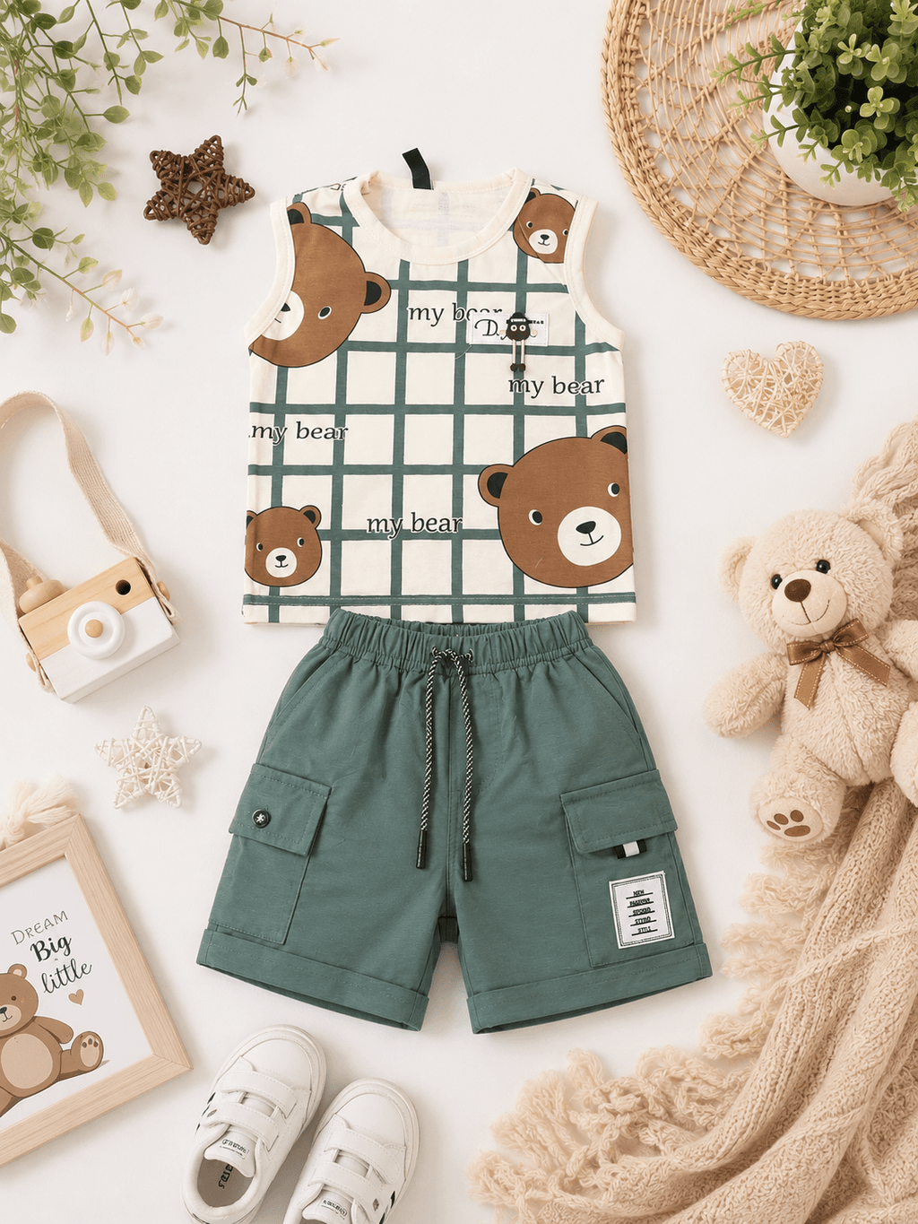 Bear Grid Summer Outfit - Kiddiesco