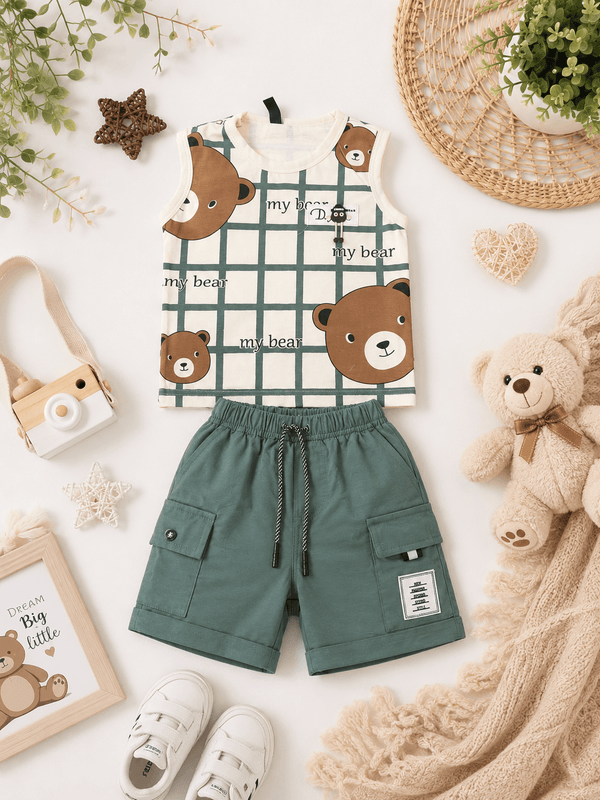 Bear Grid Summer Outfit - Kiddiesco