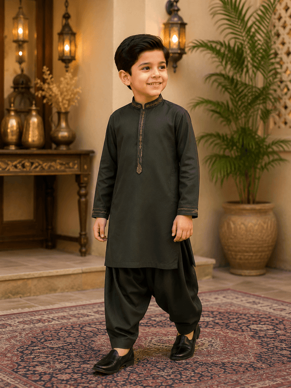 Boy Embroidered Green Shalwar Kameez KDC 025 - Kiddiesco
