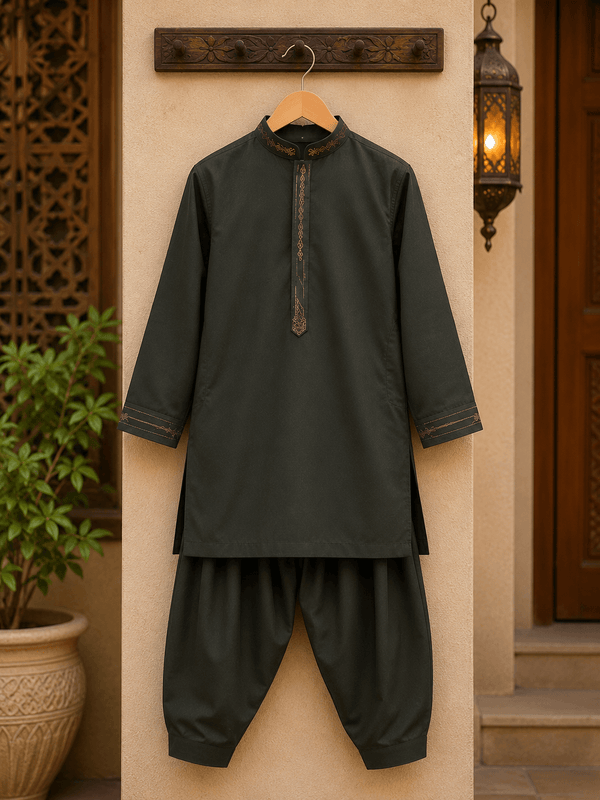 Boy Embroidered Green Shalwar Kameez KDC 025 - Kiddiesco