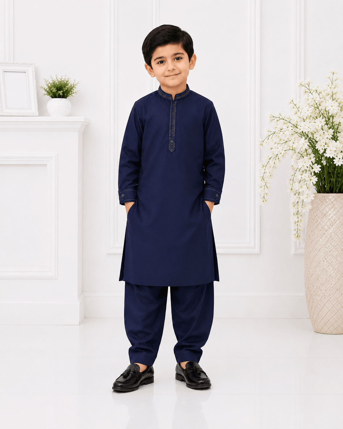 Boy Embroidered Navy Shalwar Kameez KDC 025 - Kiddiesco
