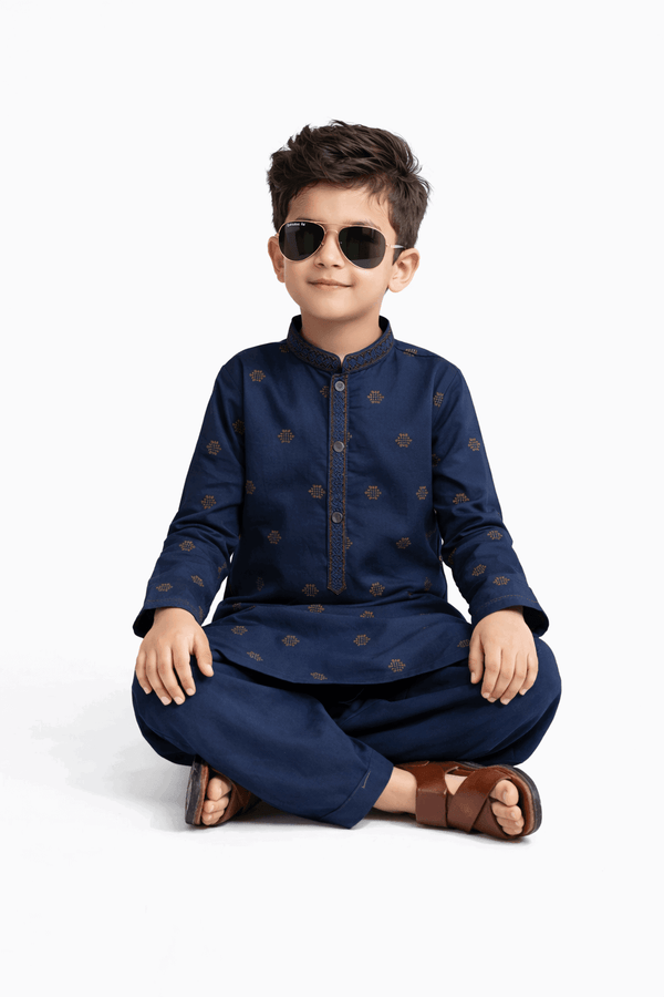 Boy Embroidered Printed Shalwar Kameez KDC 021 - Kiddiesco