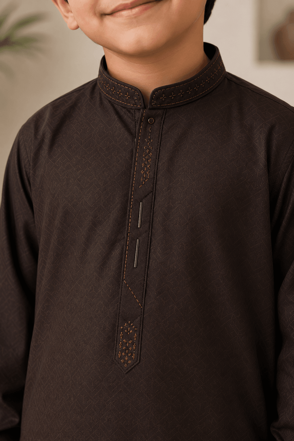 Boy Embroidered Shalwar Kameez Brown - Kiddiesco