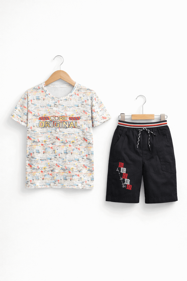 Boys Casual Graphic T-Shirt with Shorts Set - Kiddiesco