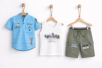 Boys Casual Summer Set Blur Check 3Pcs - Kiddiesco