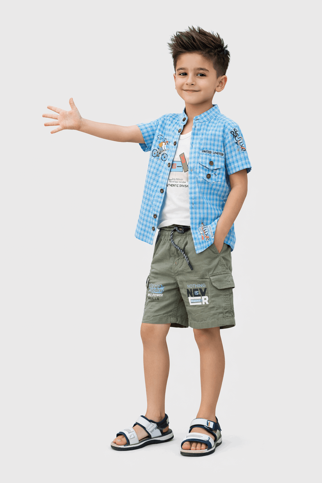 Boys Casual Summer Set Blur Check 3Pcs Secondary image