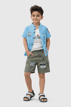 Boys Casual Summer Set Blur Check 3Pcs - Kiddiesco