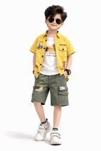 Boys Casual Summer Set Yellow Check 3Pcs - Kiddiesco