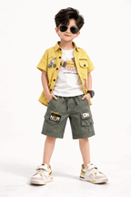 Boys Casual Summer Set Yellow Check 3Pcs - Kiddiesco