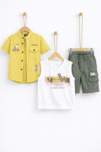 Boys Casual Summer Set Yellow Check 3Pcs - Kiddiesco