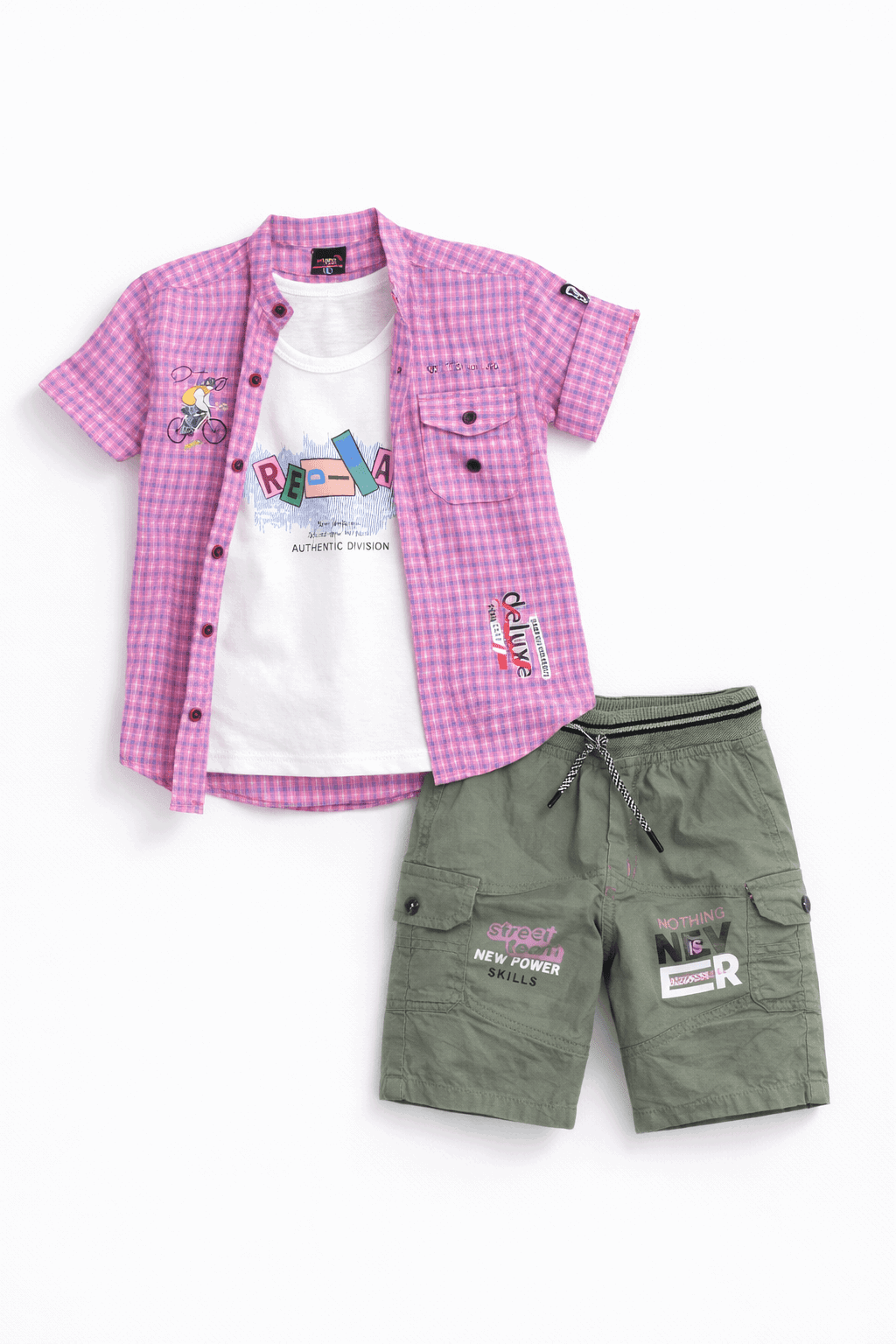 Boys Casual Summer Set Zero Check 3Pcs - Kiddiesco