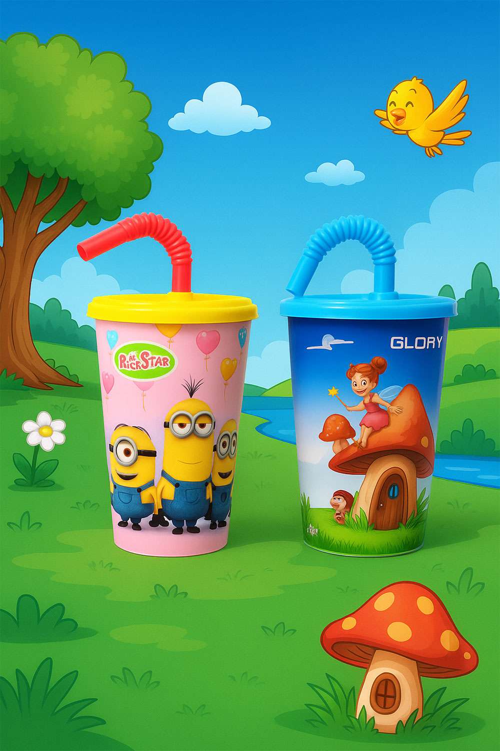 Cartoon Characters Glass for Boys and Girls Pack of 1 - Kiddiesco Main image