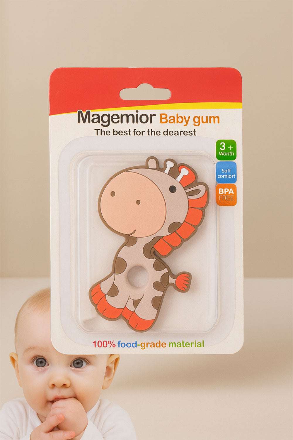 Giraffe Shape Silicone Teether Flexible and Durable Chewable - Kiddiesco Main image