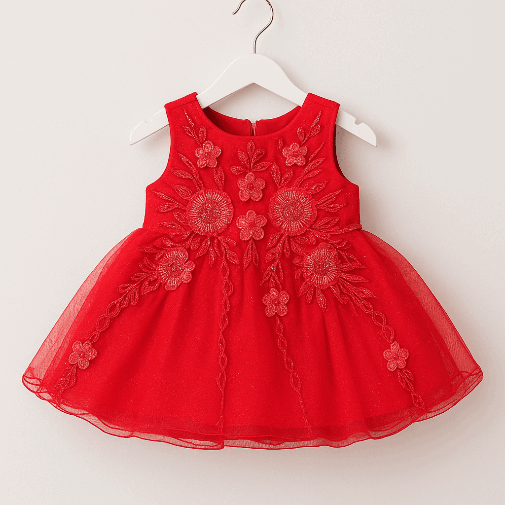 Girl Embroidered Frock Red KDS 37 Secondary image