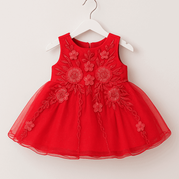 Girl Embroidered Frock Red KDS 37 - Kiddiesco
