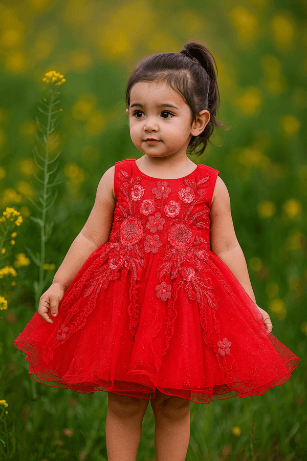 Girl Embroidered Frock Red KDS 37 - Kiddiesco