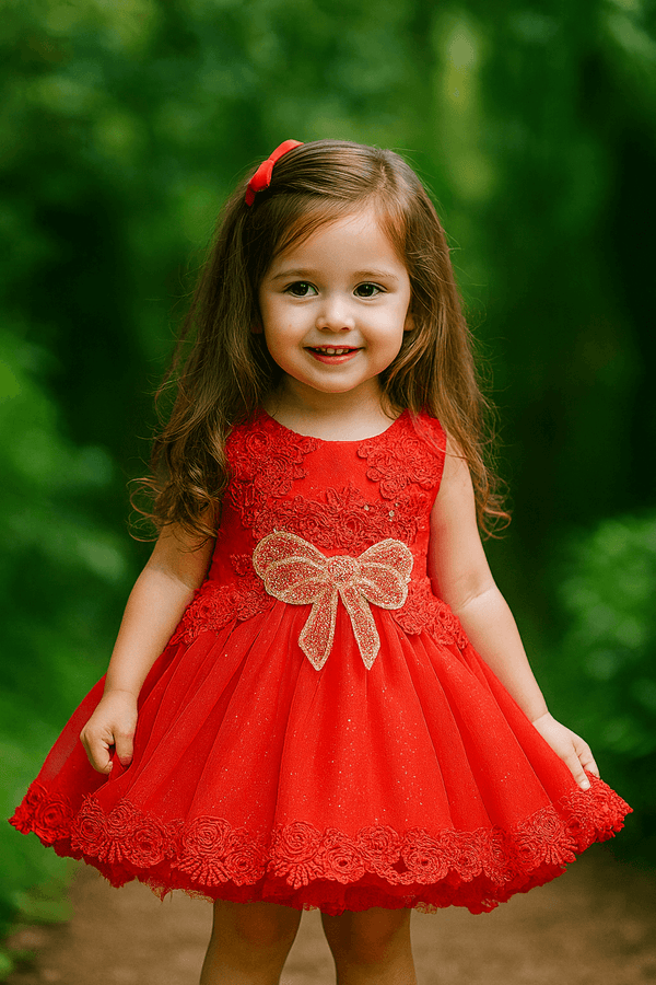 Girl Embroidered Red Frock KDS 44 - Kiddiesco