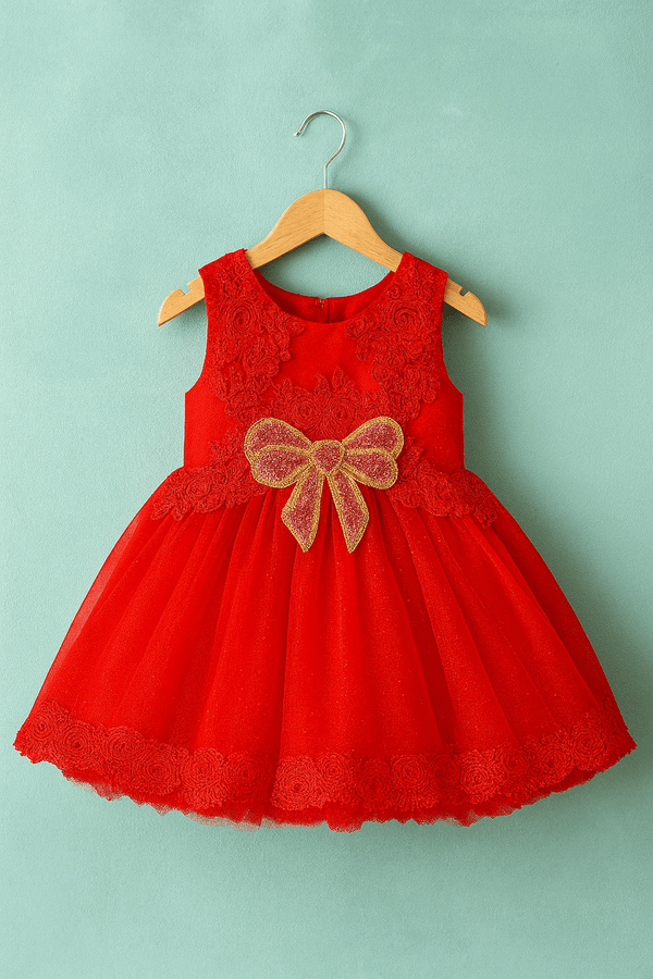 Girl Embroidered Red Frock KDS 44 - Kiddiesco