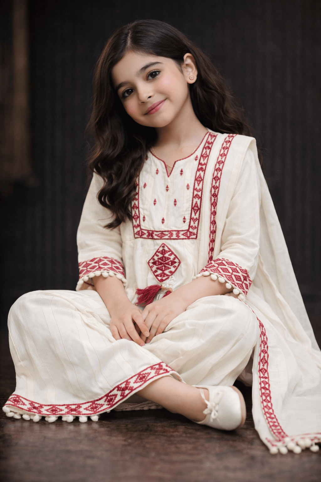 Girl Embroidery Fancy Suit 3Pcs - Kiddiesco