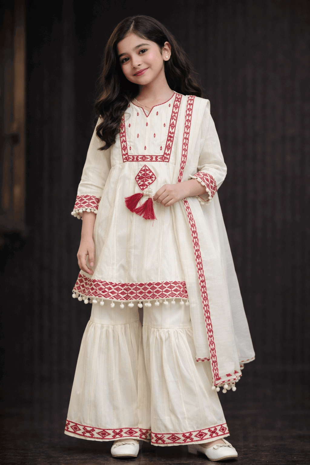 Girl Embroidery Fancy Suit 3Pcs - Kiddiesco