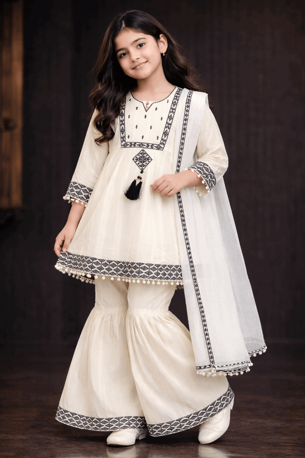 Girl Embroidery Fancy Suit 3Pcs - Kiddiesco