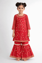 Girl Red Embroidery Fancy Suit Set - Kiddiesco