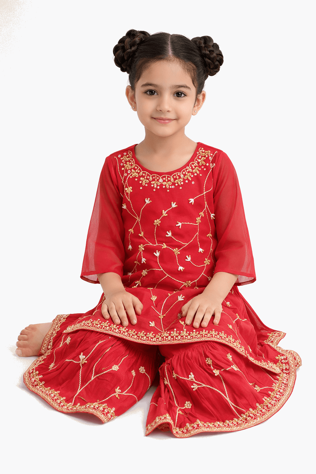 Girl Red Embroidery Fancy Suit Set - Kiddiesco