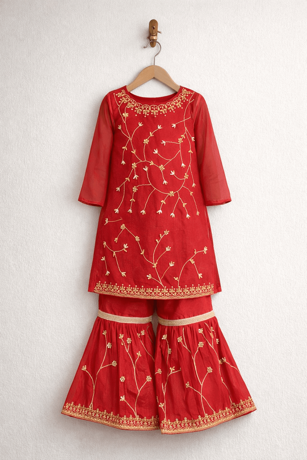 Girl Red Embroidery Fancy Suit Set - Kiddiesco