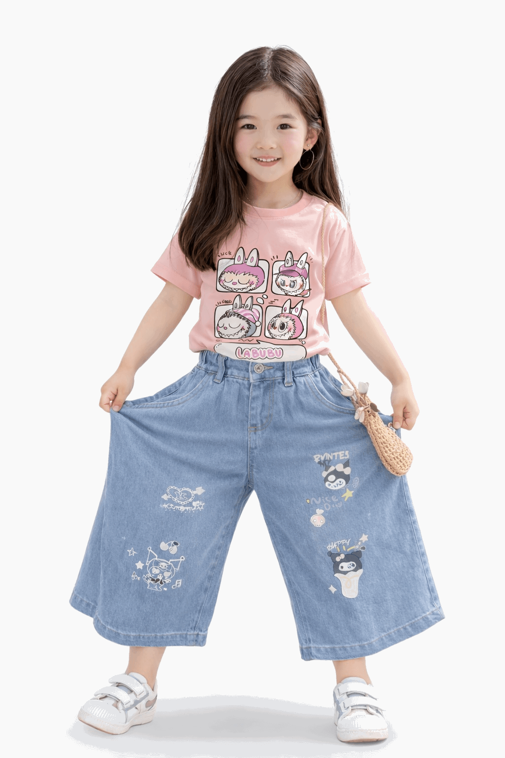 Girls Casual Bunny Print Outfit T-Shirt & Jeans - Kiddiesco