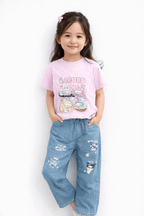Girls Casual Bunny Print Outfit T-Shirt & Jeans - Kiddiesco