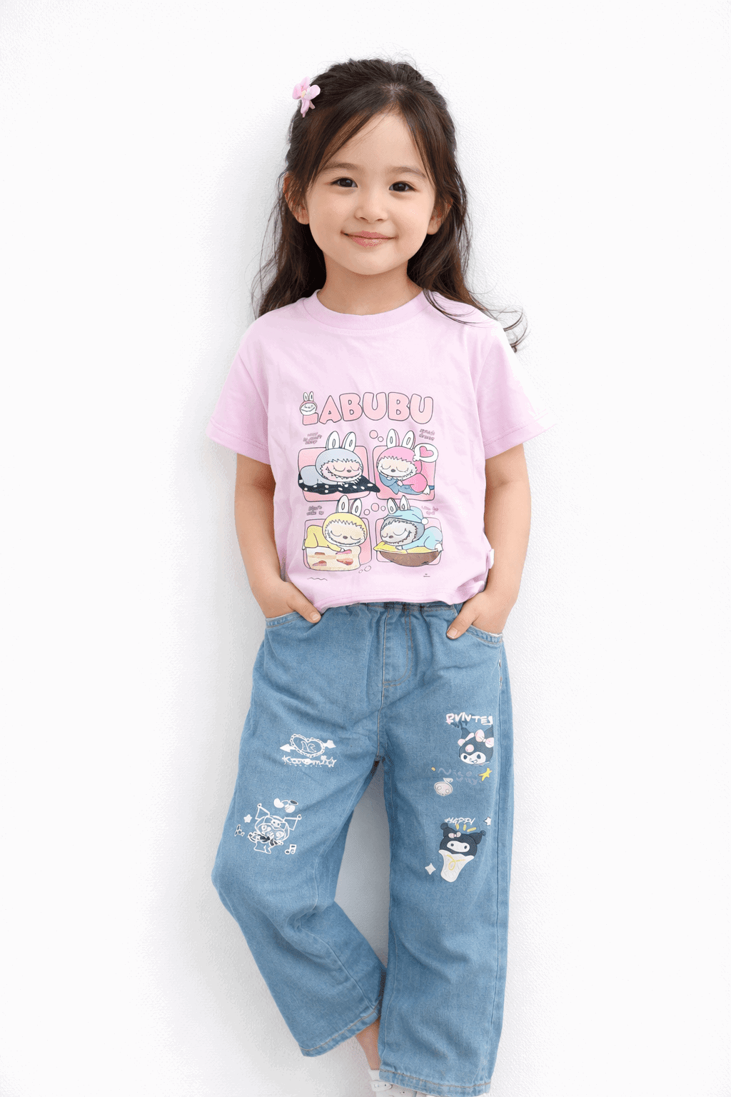 Girls Casual Bunny Print Outfit T-Shirt & Jeans - Kiddiesco