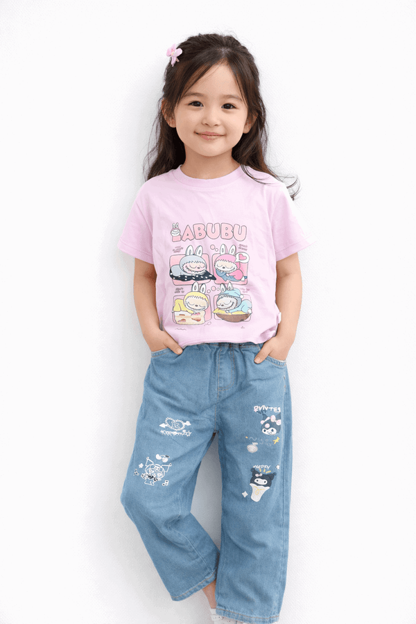 Girls Casual Bunny Print Outfit T-Shirt & Jeans - Kiddiesco